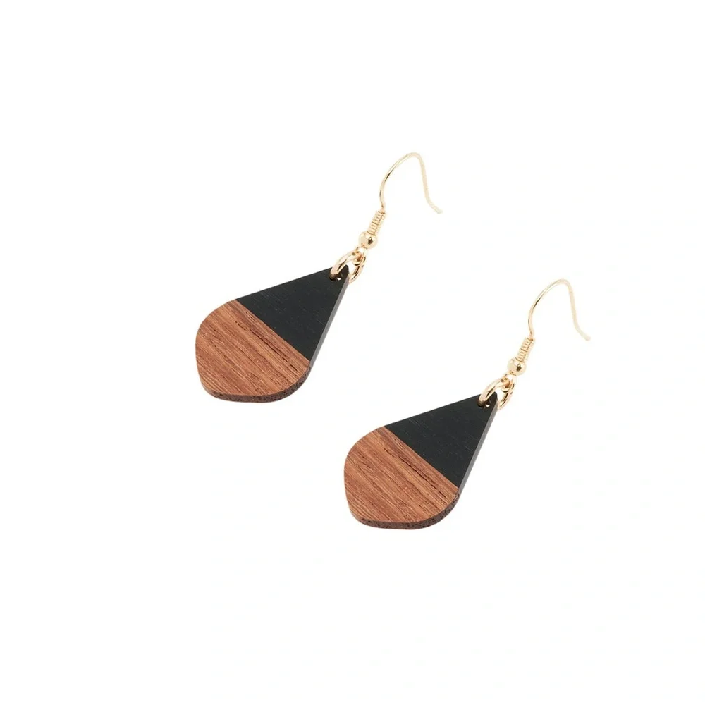 Palmero- Lauma Collection- Jobelle Earrings- Wood & Resin Teardrop 14K Gold pltd